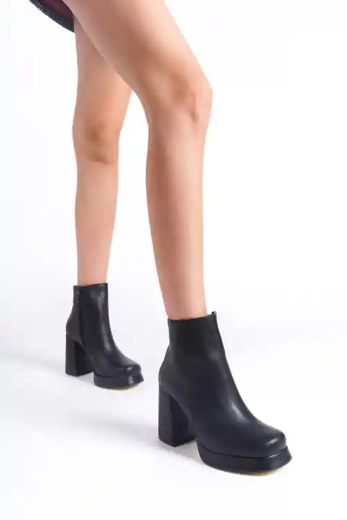 Black Leather Womens Platform Boots
