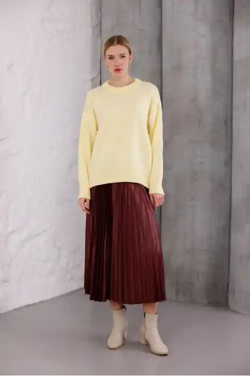 Sarı Bisiklet Yaka Oversize Triko Kazak