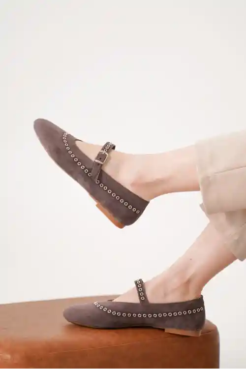 Kahve Süet Kadın Klasik Düz Taban Günlük Şık Babet