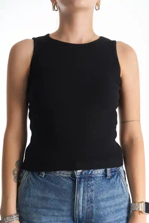 Black Black Womens Ribbed Halter Neck Crop Top