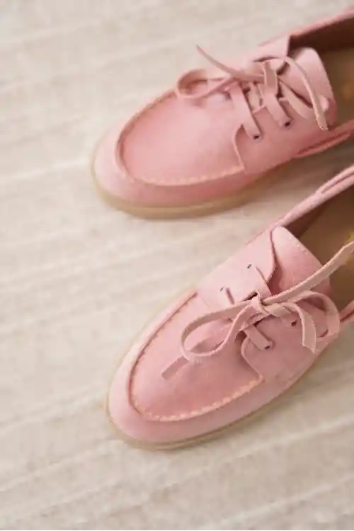 Pembe Süet Kadın Düz Bağcıklı Loafer Ayakkabı