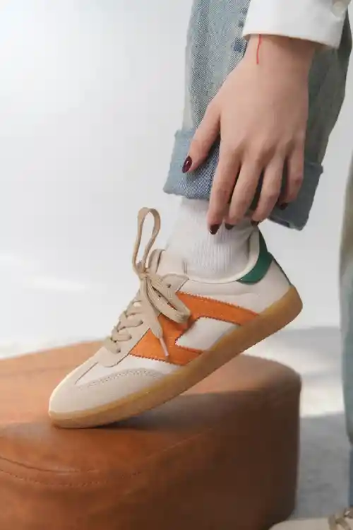 Turuncu-Yeşil Kadın Renk Bloklu Sneaker Ayakkabı