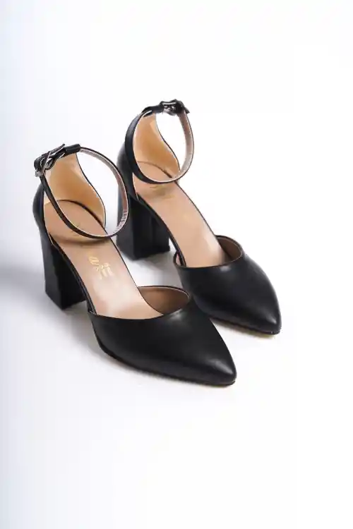 Black Leather Women High Heel Shoes