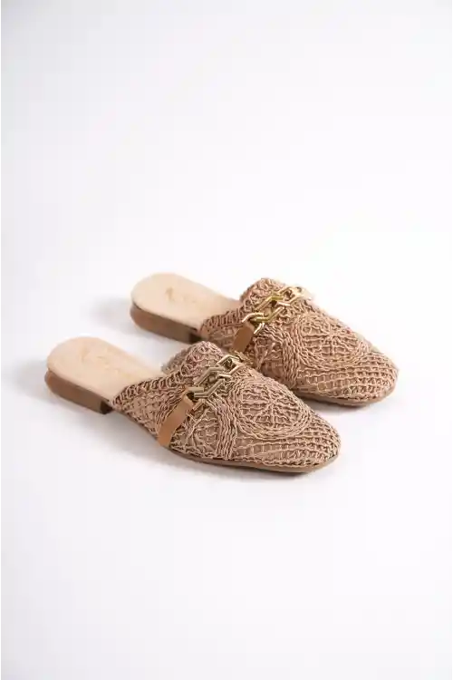 Vizon Dantelli Kadın Önü Kapalı Dantelli Tokalı Terlik