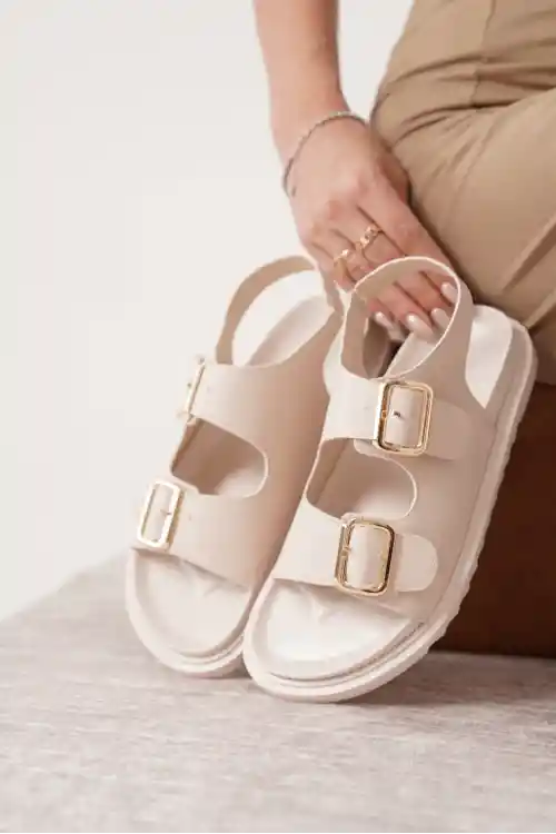 Ten Cilt Kadın Kemerli Kaymaz Çift Tabanlı Sandalet