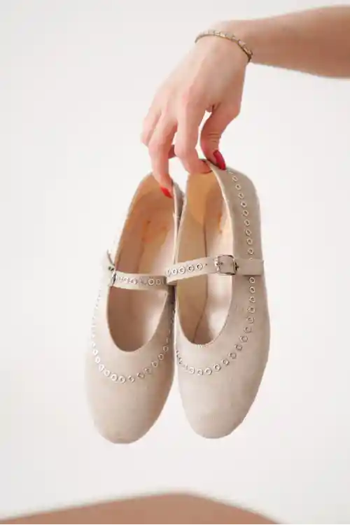 Ten Süet Kadın Klasik Düz Taban Günlük Şık Babet