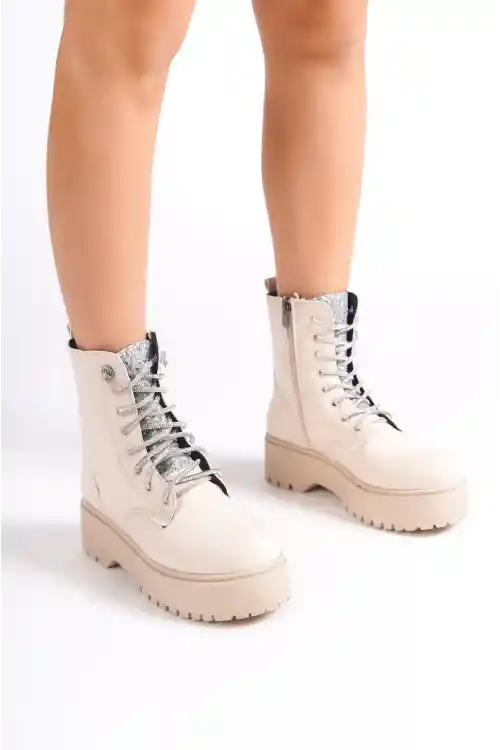 Ten Cilt Kadın Simli Taş Bağcıklı Bot