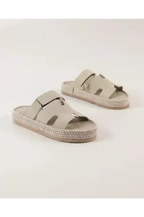 Bej Süet Kadın Cırtlı Bantlı Günlük Terlik