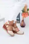 Taba-Hasır Keten Kadın Dolgu Topuklu Ayakkabı