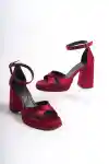 Burgundy Satin Womens Cross Platform High Heel Shoes