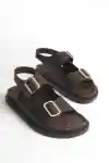 Kahve Kadın Kemerli Kaymaz Çift Tabanlı Sandalet