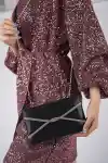 Siyah Simli Kadın Çapraz Taşlı Abiye Çanta