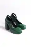 Green Crocodile Patterned Womens Platform Heels