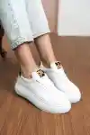 Beyaz Cilt Kadın Leopar Desenli Kalın Tabanlı Sneaker
