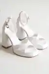 Beyaz Cilt Kadın Çapraz Platform Topuklu Ayakkabı