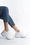 Beyaz Cilt Kadın Kabartmalı Kalın Tabanlı Spor Rahat Günlük Sneaker