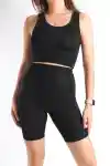 Siyah Kadın Likralı Crop Tayt Sporcu Takım