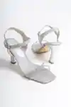 Gümüş Kadın Ortopedik Süngerli Taşlı Abiye Ayakkabı