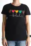 Siyah Kadın Kalp Baskılı Tshirt