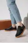 Siyah-Siyah Süet Kadın Bağcıklı Kaymaz Tabanlı Sneaker