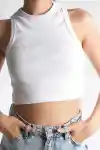 Beyaz Kadın Fitili Halter Yaka Crop Atlet