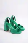 Yeşil Saten Kadın Platform Topuklu Ayakkabı