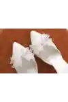 Beyaz Cilt Kadın Taşlı Tül Fiyonklu Şık Abiye Topuklu Ayakkabı