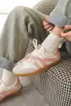Beyaz-Pudra Kadın Çift Bağcıklı Kaymaz Taban Sneaker Ayakkabı