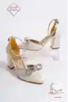 Sedef Saten Kadın Taşlı Fiyonklu Topuklu Ayakkabı