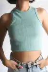 Su Yeşili Kadın Fitili Halter Yaka Crop Atlet
