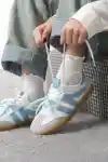 Beyaz-Mavi Kadın Çift Bağcıklı Kaymaz Taban Sneaker Ayakkabı