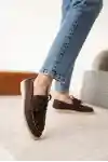 Kahve Süet Kadın Düz Bağcıklı Loafer Ayakkabı