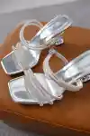Silver Womens Stone-embellished Elegant Abaya Classic High-Heel Shoes