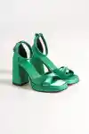 Green Satin Woman Cross Platform Heel Shoes