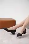 Siyah Cilt Kadın Düz Klasik Kalın Topuklu Ayakkabı