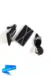 Black Satin Woman Stone Bow Bow Shoe Shoe And Evening Bag Set