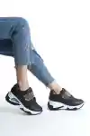 Siyah Simli Kadın Simli Bağcıklı Sneaker