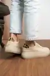 Bej Süet Kadın Leopar Desenli Kalın Tabanlı Sneaker