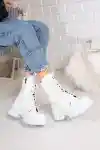 White Wrinkle Patent Leather Woman Boots