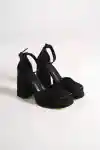Black satin Womens Platform Heels Shoes with Bag Gift