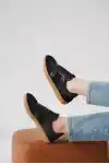 Siyah-Siyah Süet Kadın Bağcıklı Kaymaz Tabanlı Sneaker