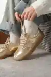 Altın Süet Kadın Bağcıklı Kaymaz Tabanlı Sneaker
