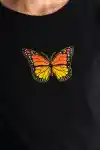 Siyah Kadın Kelebek Baskılı Tshirt