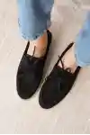 Siyah Süet Kadın Düz Bağcıklı Loafer Ayakkabı