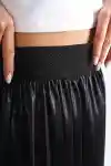 Siyah Kadın Belden Lastikli Pileli Etek