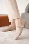 Ten Süet Kadın Klasik Düz Taban Günlük Şık Babet