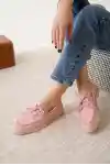 Pembe Süet Kadın Düz Bağcıklı Loafer Ayakkabı