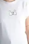 Beyaz Kadın Kedi Baskılı Alttan Lastikli Oversize Tshirt