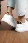 Beyaz Cilt Kadın Leopar Desenli Kalın Tabanlı Sneaker