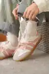 Beyaz-Pudra Kadın Çift Bağcıklı Kaymaz Taban Sneaker Ayakkabı